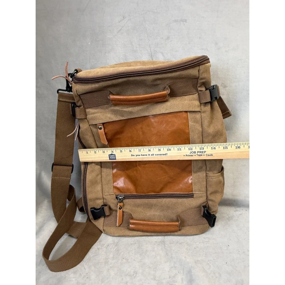 Witzman Backpack Mens Large‎ Brown Canvas Faux Leather Convertible Travel Bag